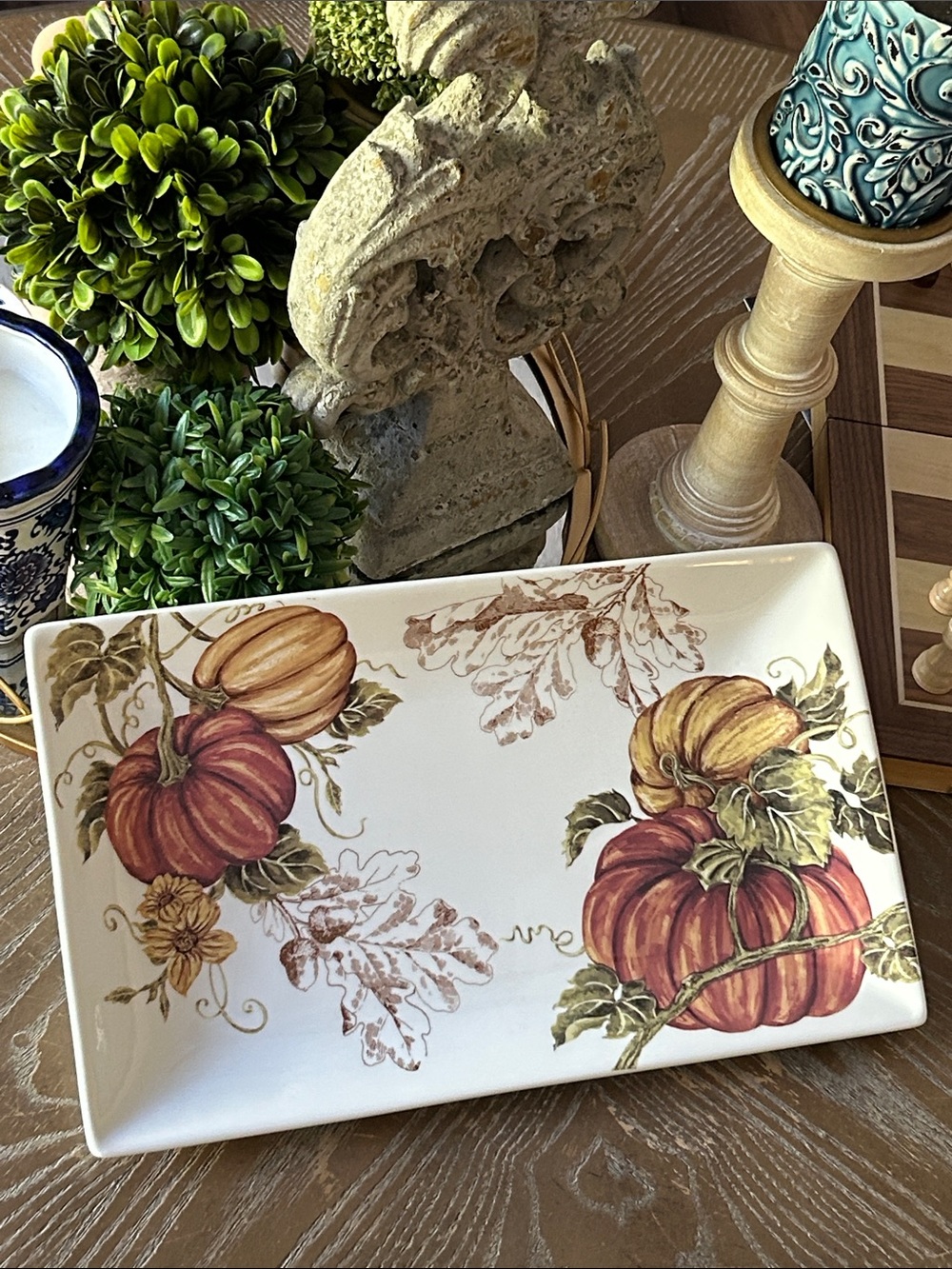NEW! Shabby Chic Cottage Fall Autumn Harvest Pumpkin Ceramic Serving Platter - Picture 4 of 4